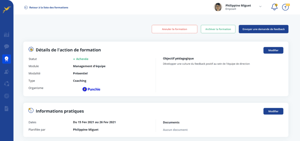 Détails de suivi d'une formation